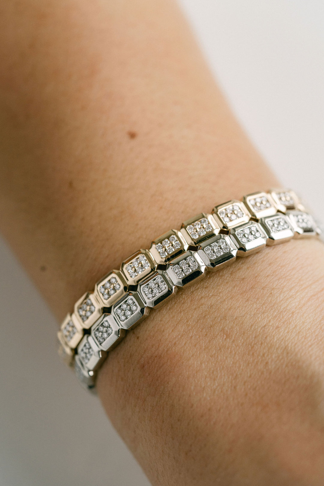 Faceted Geometric Diamond Pavè Cuff Solid 14k Yellow Gold, 14k White Gold - Spring Bridal 2024