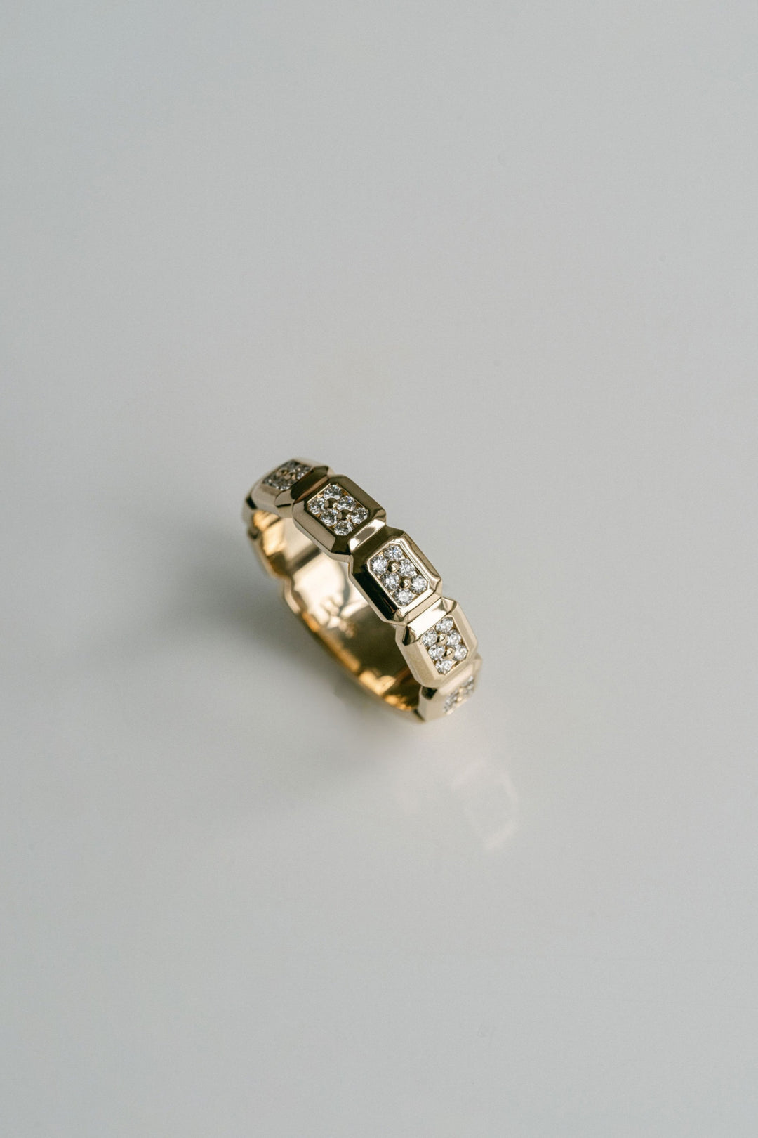 Faceted Geometric Diamond Pavè Mens Band