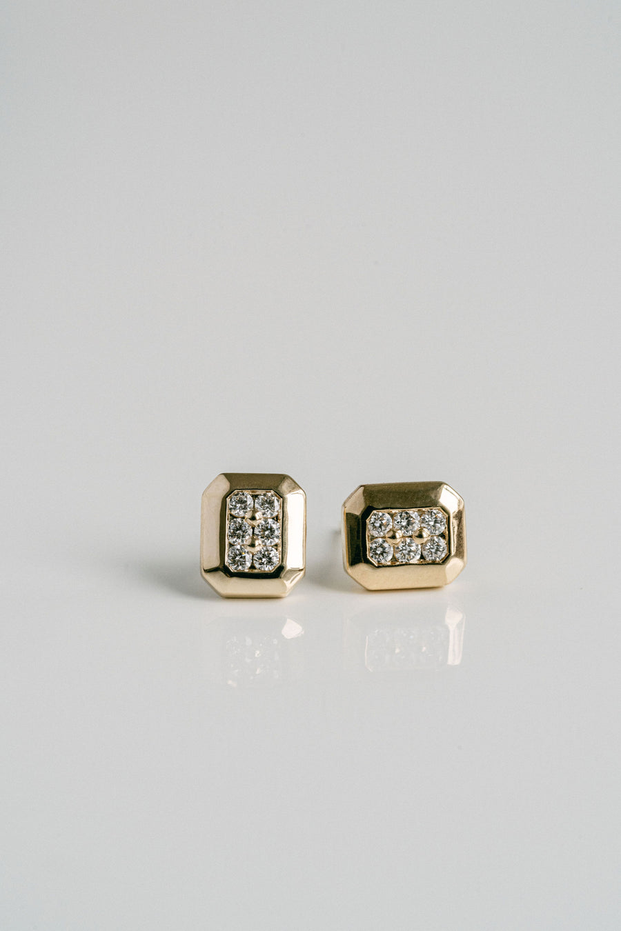 Faceted Geometric Diamond Pavé Stud Earrings, 14k Yellow Gold 14k White Gold - Spring Bridal 2024