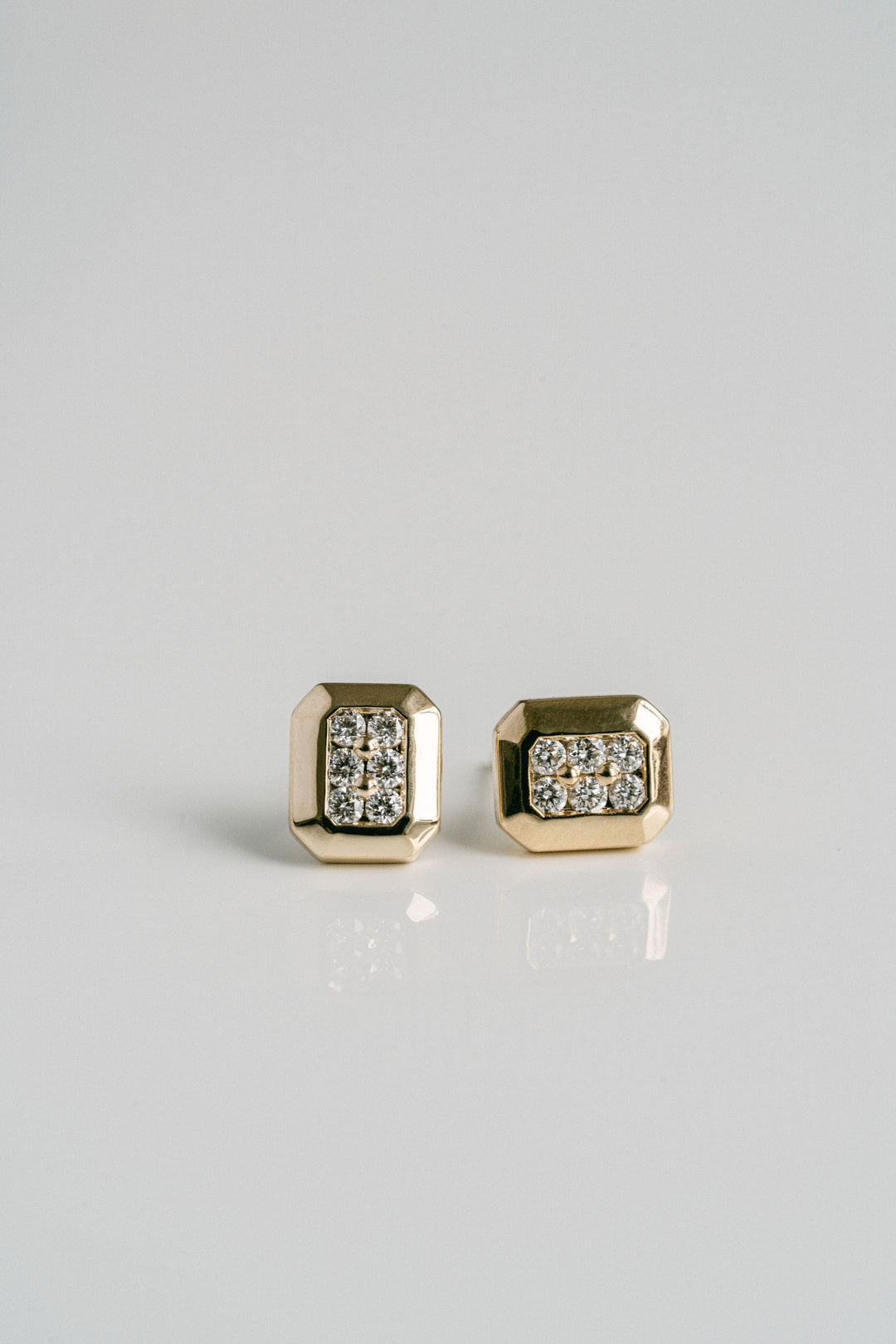 Faceted Geometric Diamond Pavé Stud Earrings, 14k Yellow Gold 14k White Gold - Spring Bridal 2024