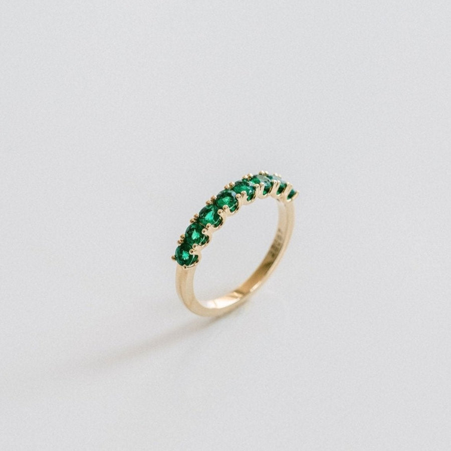 8-Stone Round Colombian Emerald Gemstone Band - 3mm