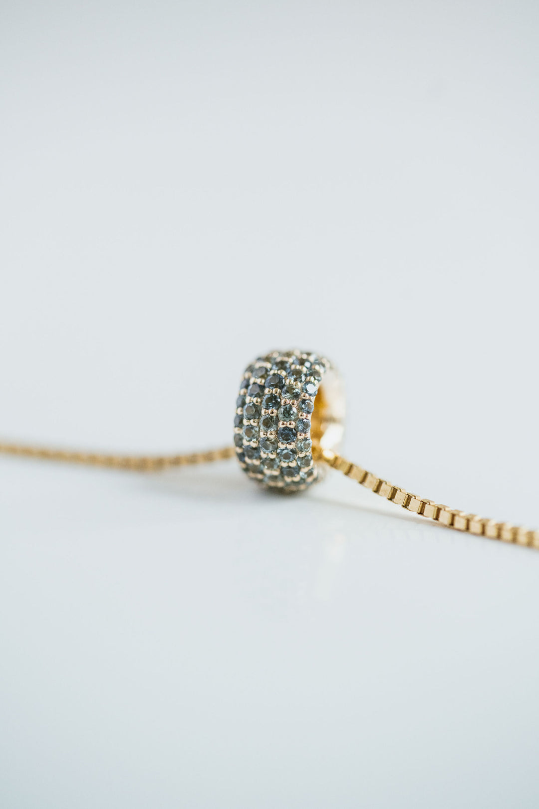Blue-Green Sapphire Pavé Round Torus Pendant