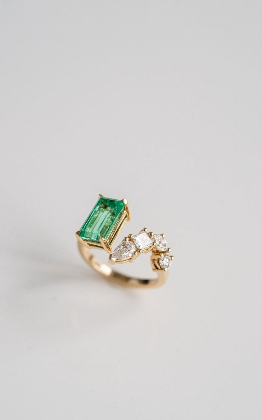 Emerald Cut Emerald Gap Ring With Diamonds