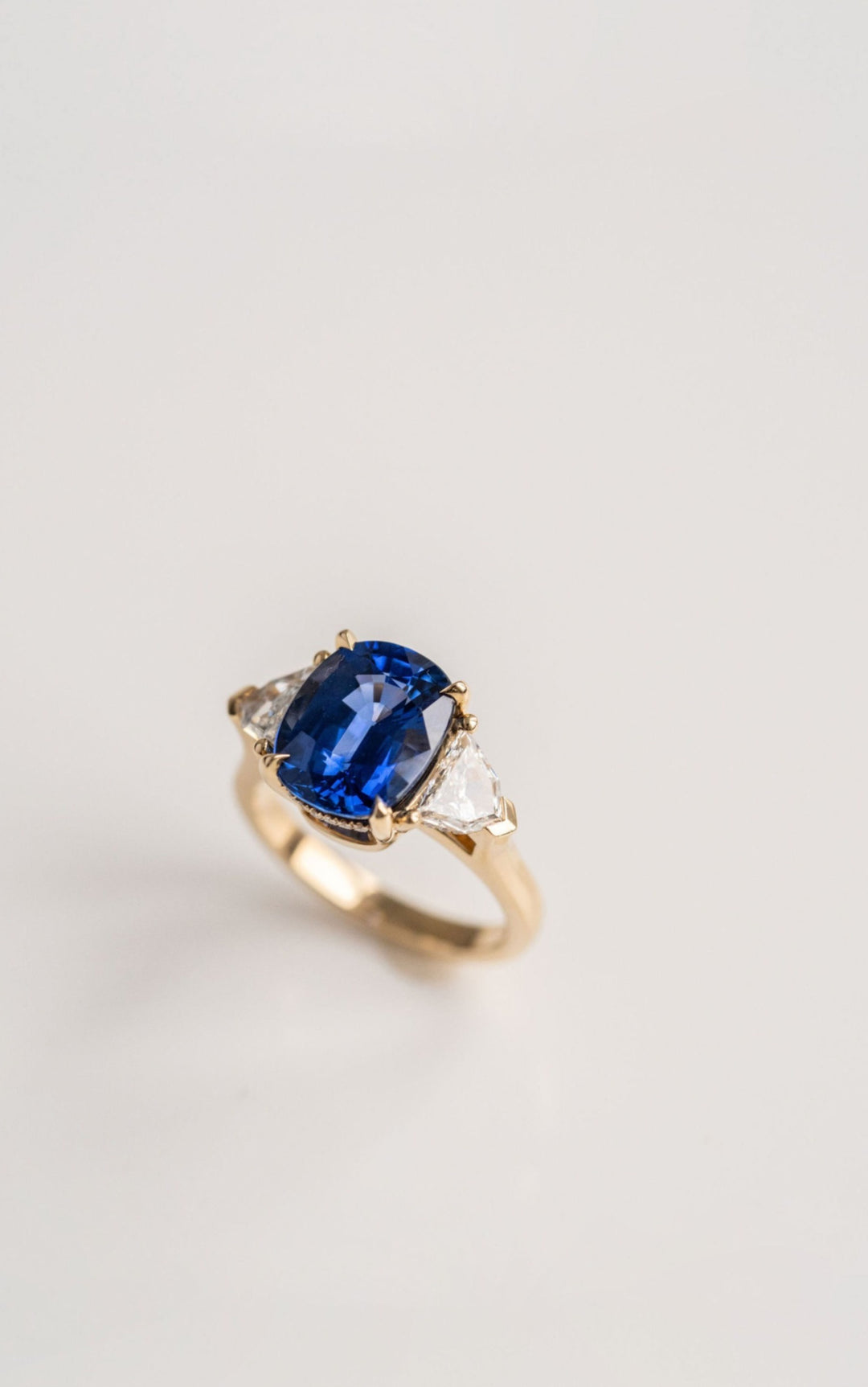 Cushion Cut Blue Sapphire With Cadillac Diamond Accents