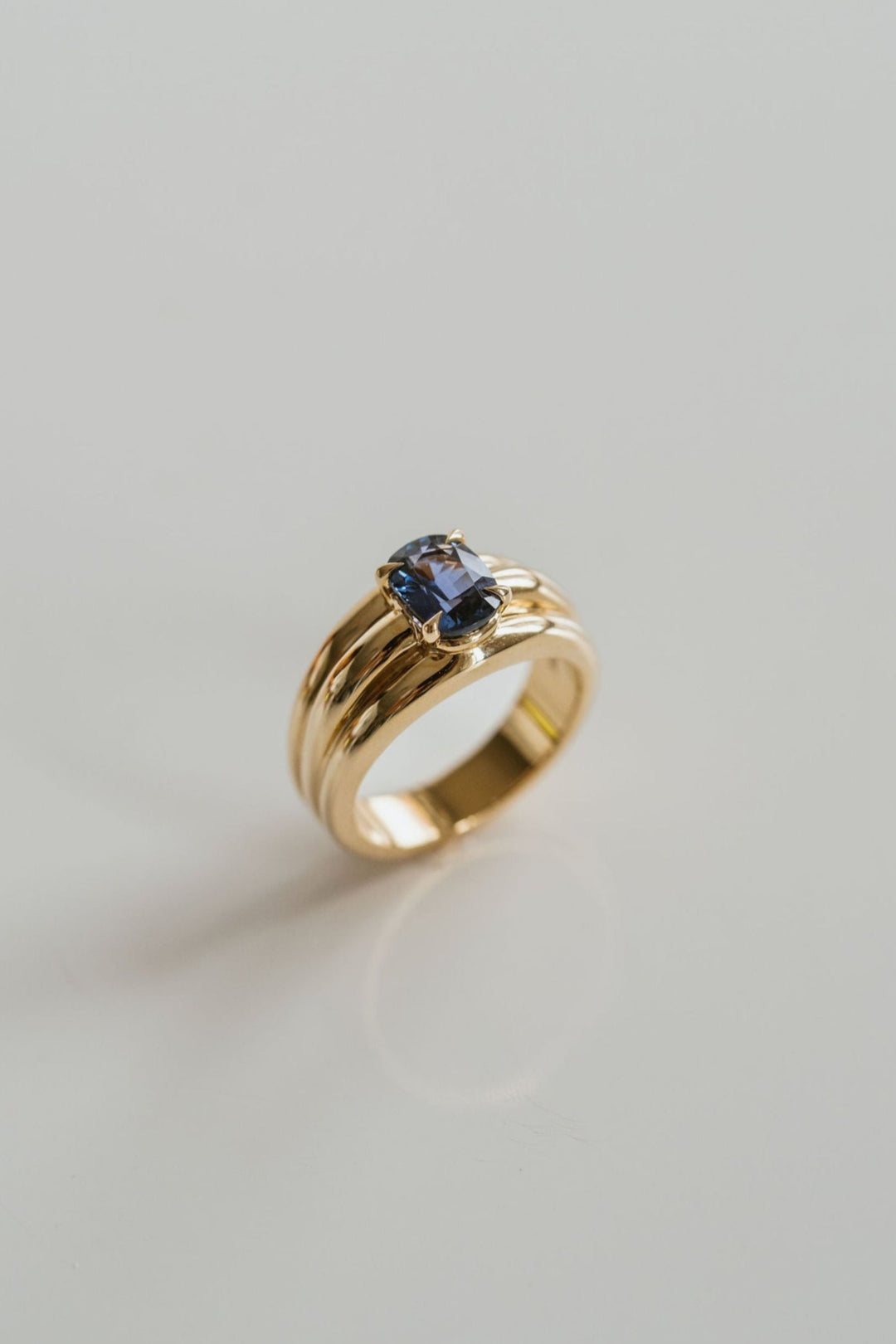 Elongated Cushion Cut Blue Sapphire Aria Ring