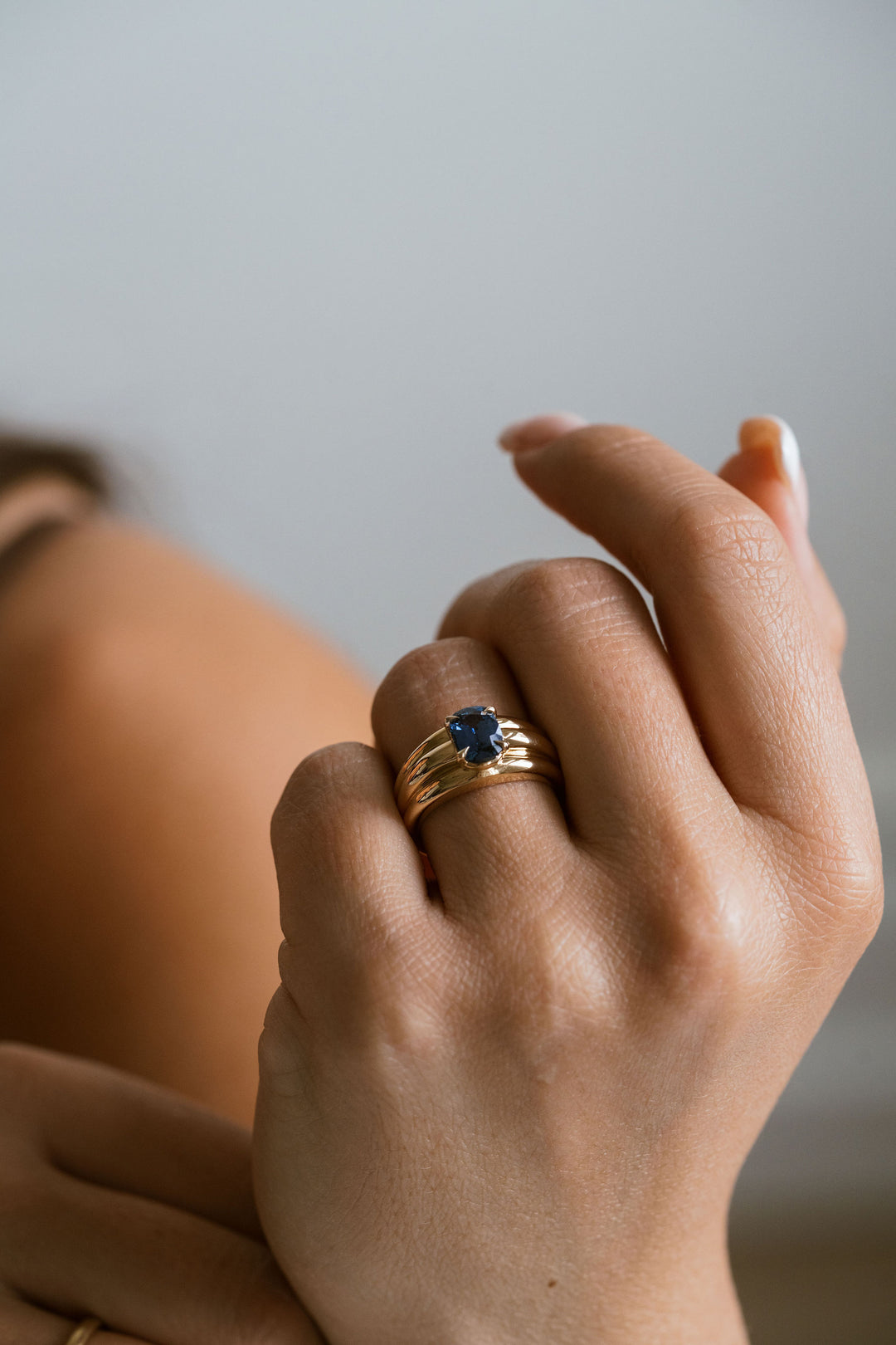 Elongated Cushion Cut Blue Sapphire Aria Ring