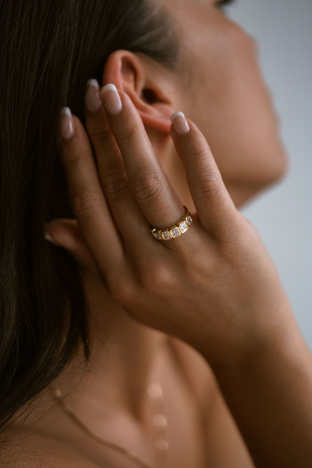 Emerald Cut Diamond Bezel Band