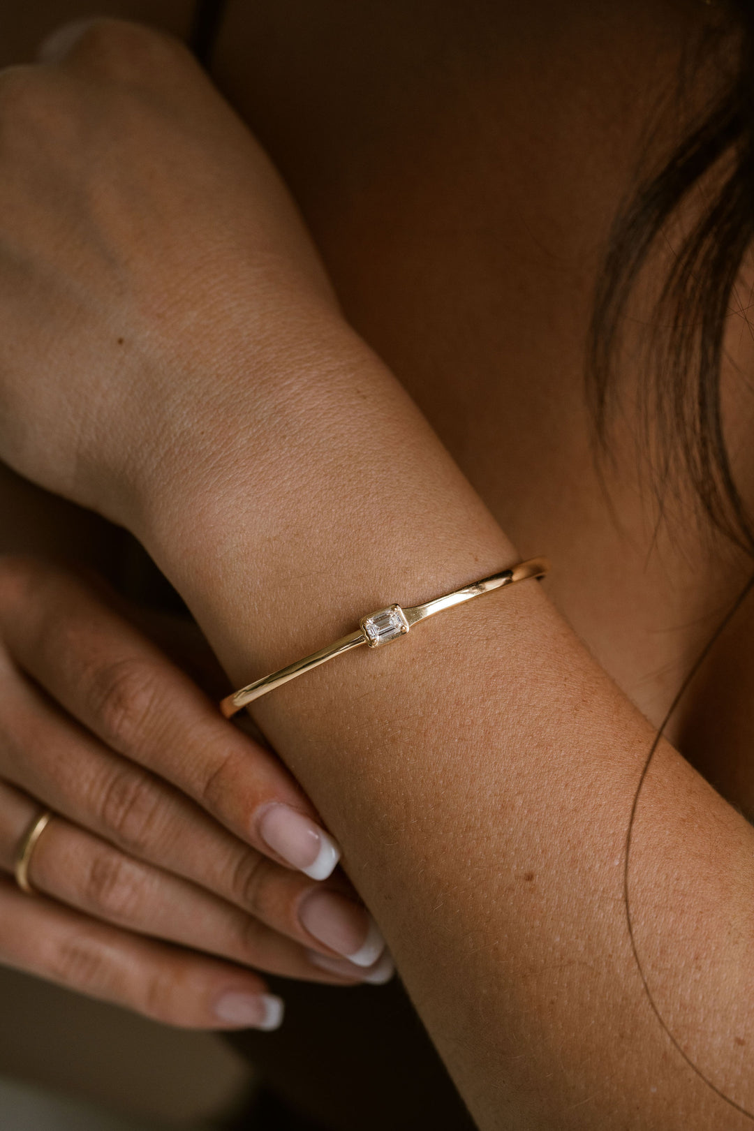 Emerald Cut Diamond Framed Bangle