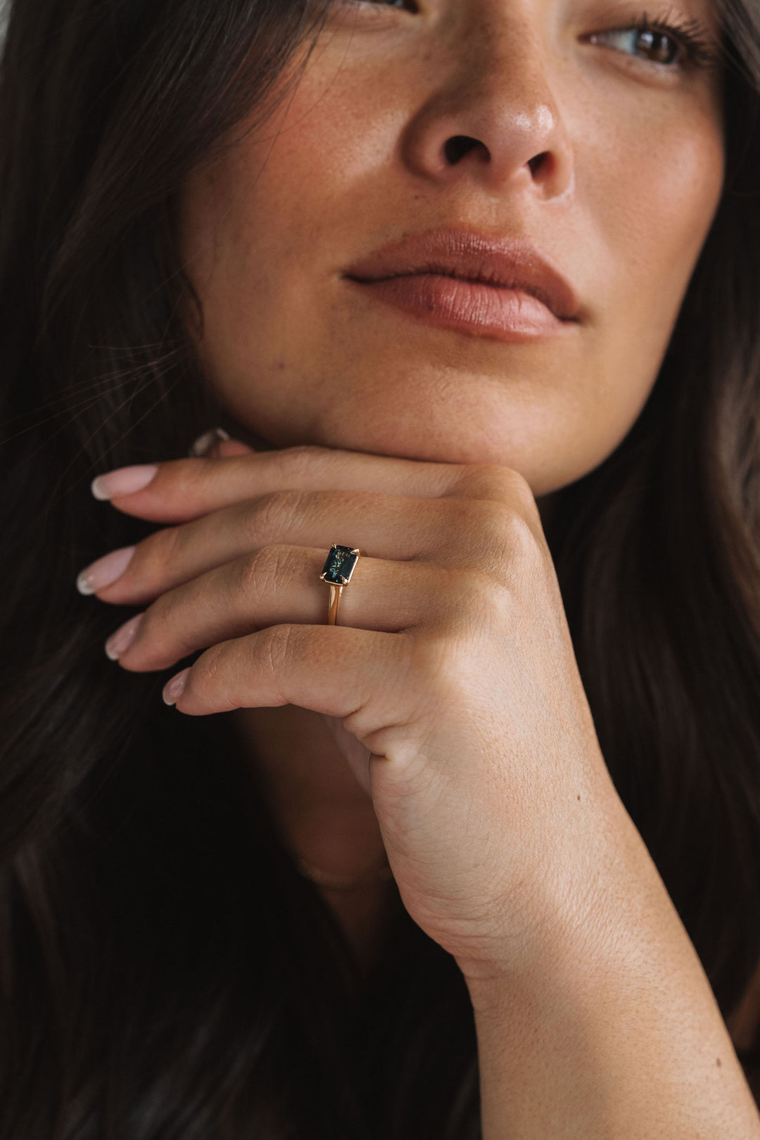 Emerald Cut East-West Blue Green Sapphire Dominion