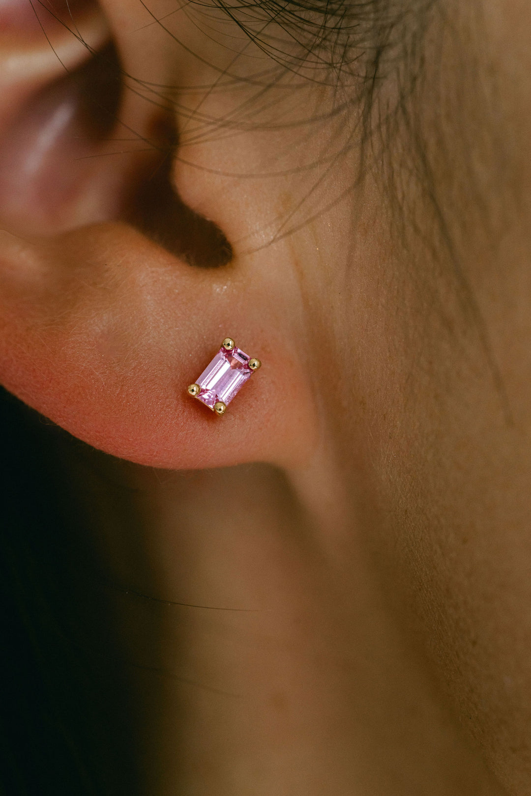 Emerald Cut Pink Sapphire Studs