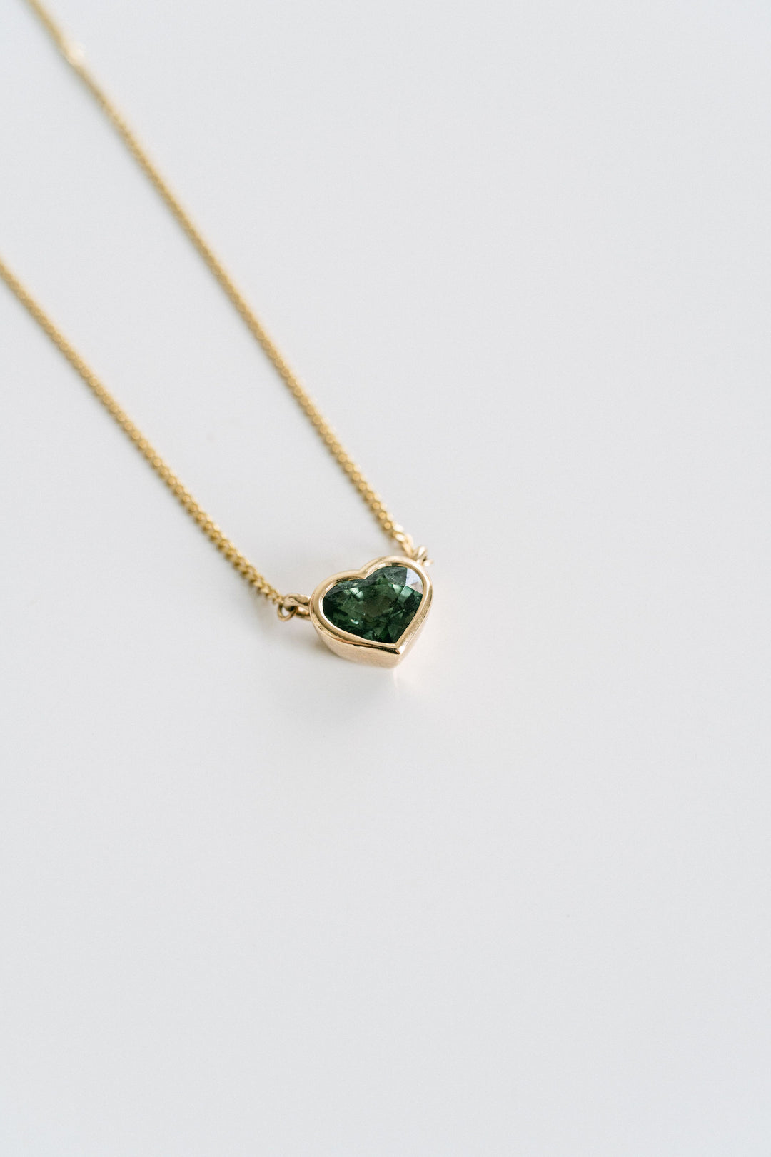 Heart Shape Green Sapphire Bezel Necklace