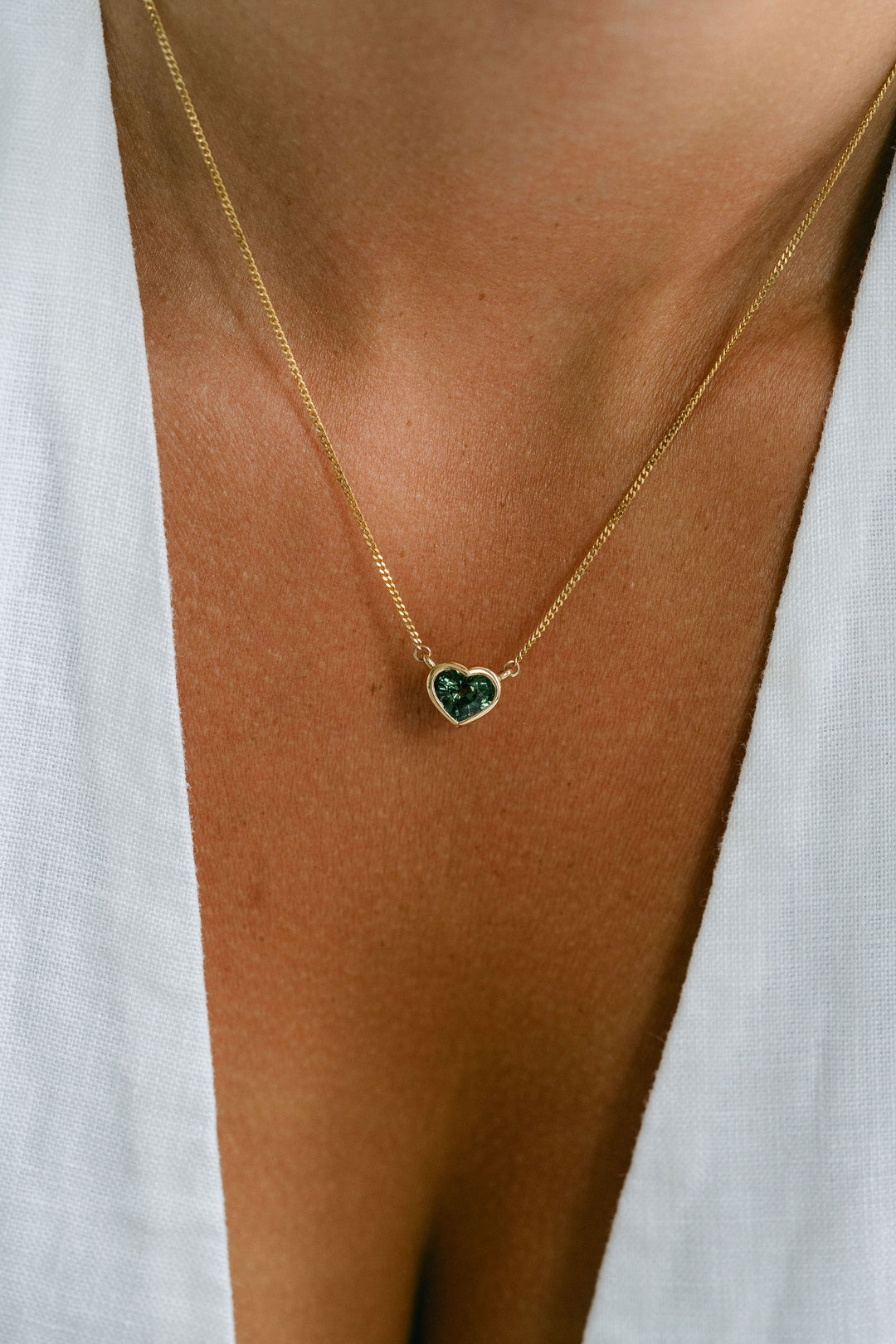 Heart Shape Green Sapphire Bezel Necklace