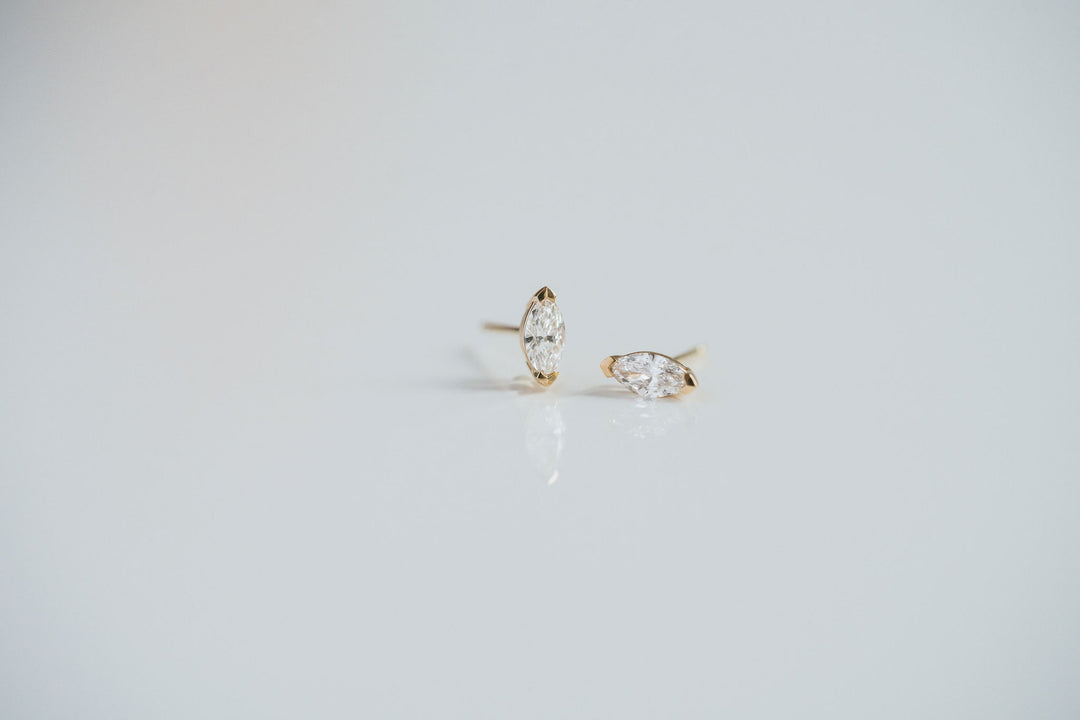 Marquise Cut Half Bezel Diamond Studs