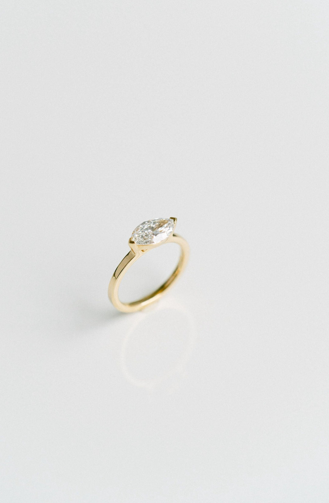 Marquise Cut East-West Half Bezel Diamond Engagement Ring, 14k Yellow Gold