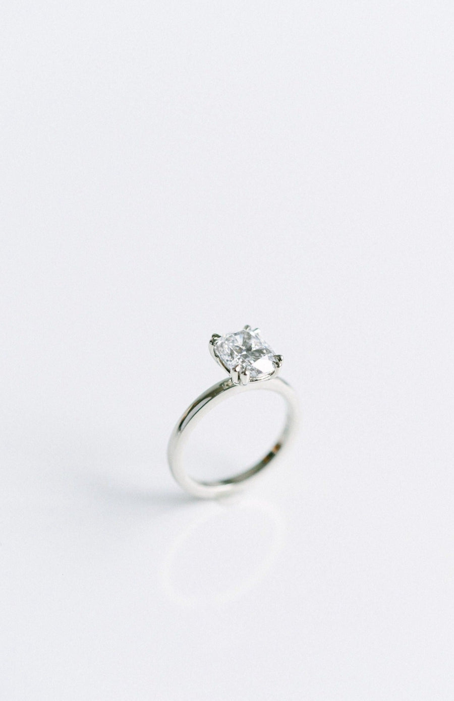 Cushion Cut Diamond Solitaire Engagement Ring With Double Prong Detail, 14k White Gold