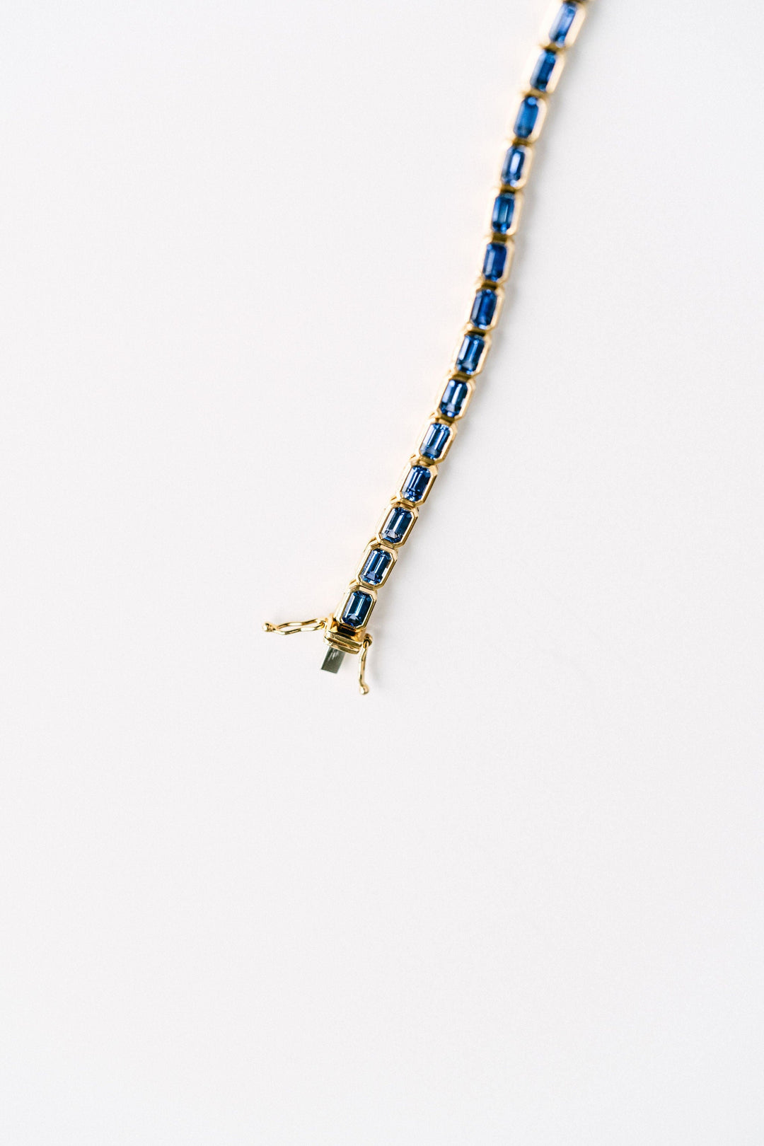 8.90ctw. Emerald Cut Blue Sri Lankan Sapphire East-West Bezel Tennis Bracelet, 14k Yellow Gold