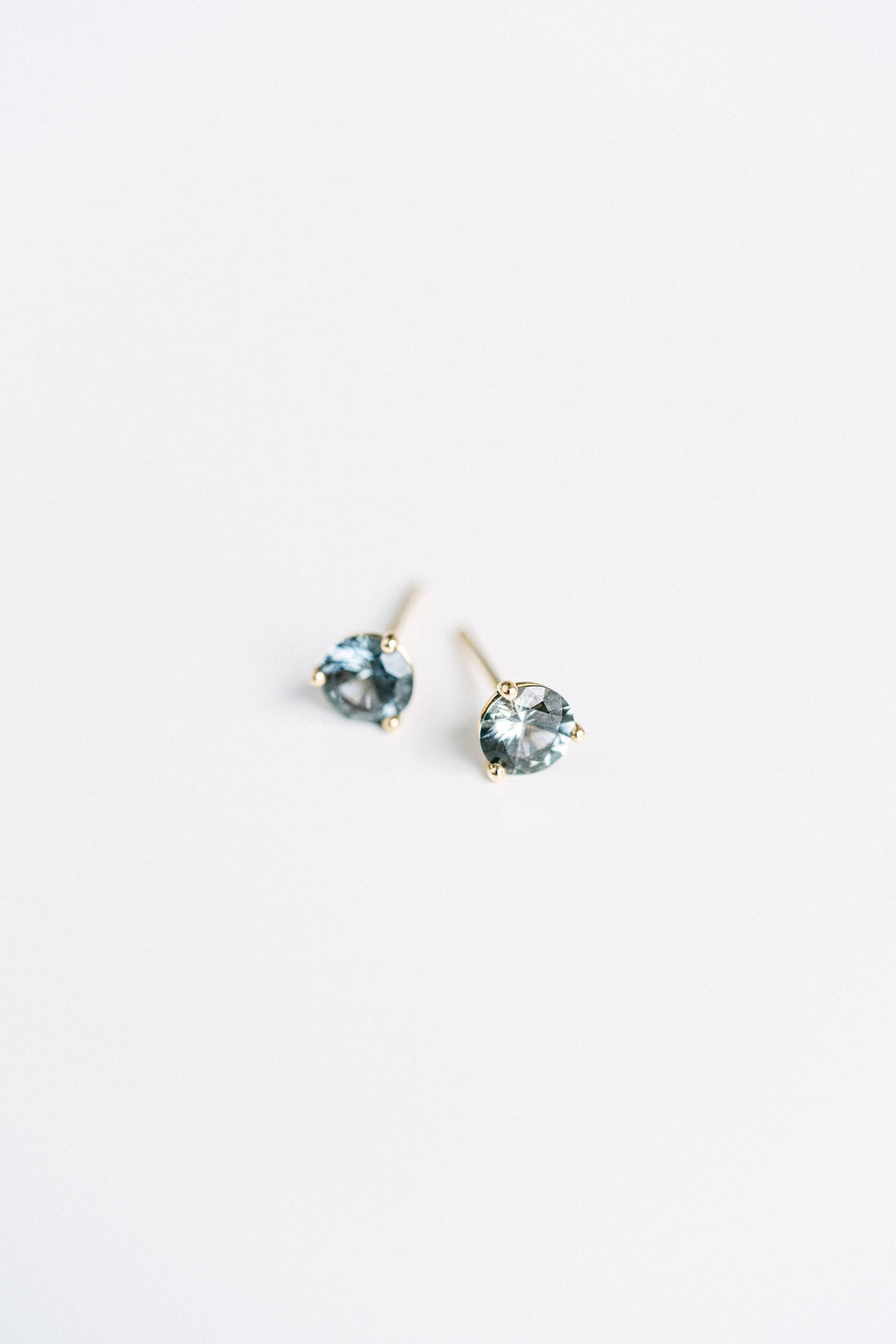 1.04ctw. Round Blue-Green Sri Lankan Sapphire Studs, 14k Yellow Gold