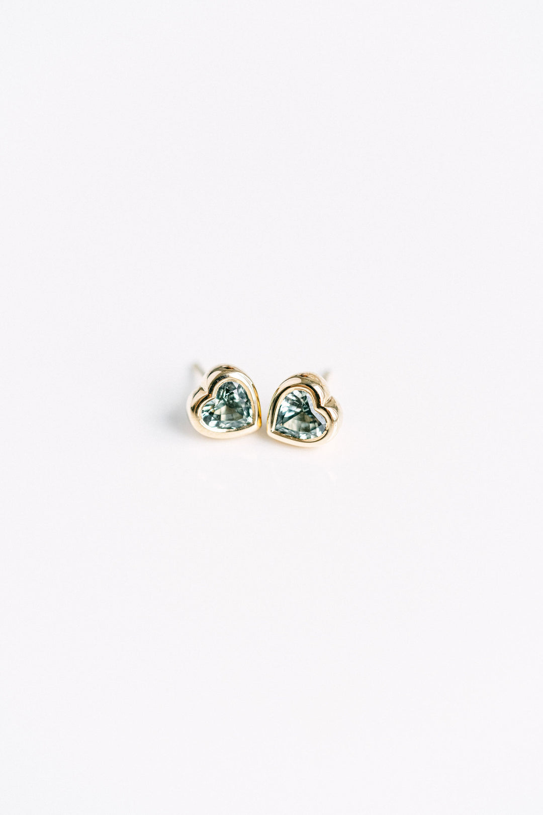 Heart Shape Blue-Green Sapphire Bezel Studs