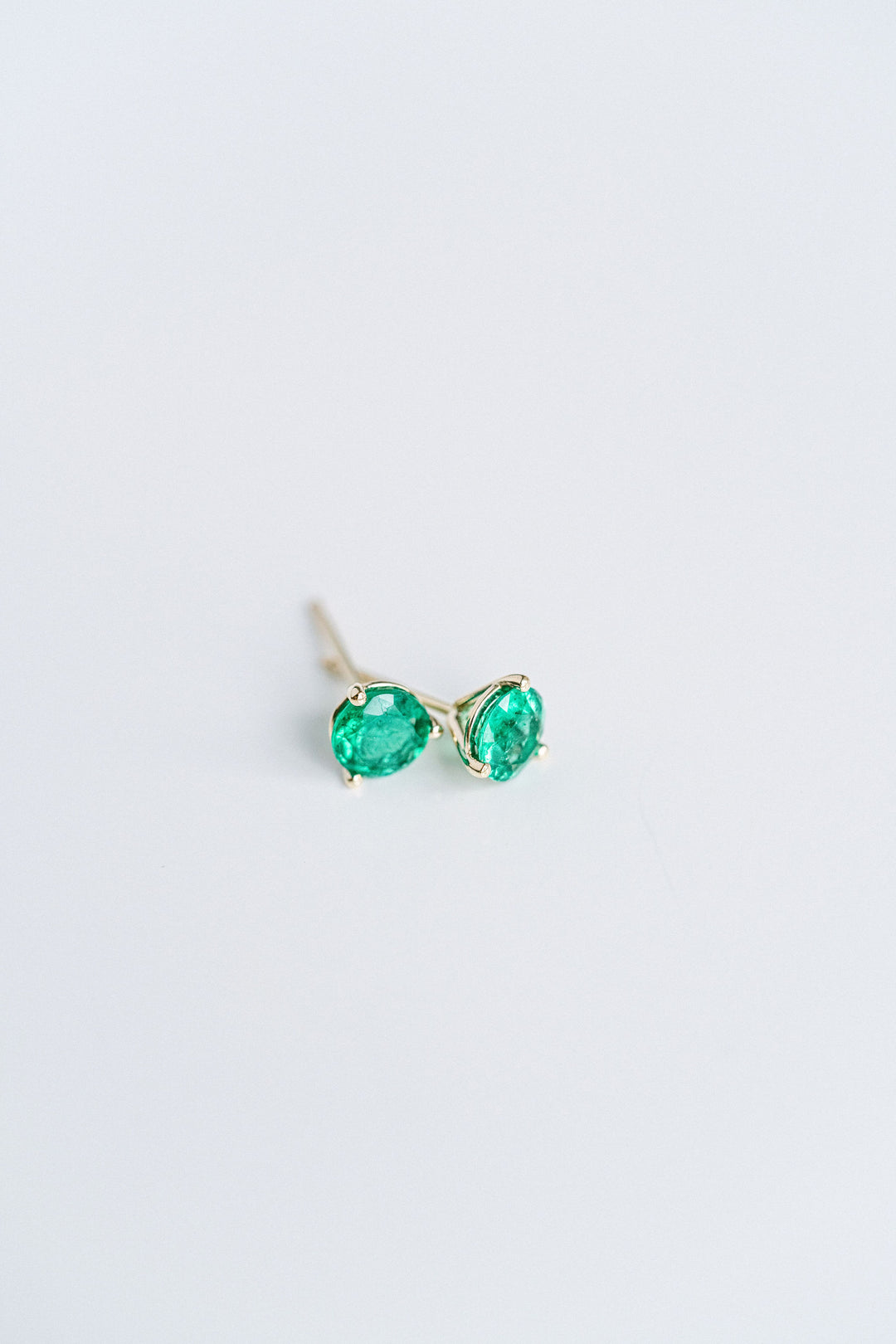 0.90ctw. Round Colombian Emerald Studs, 14k Yellow Gold