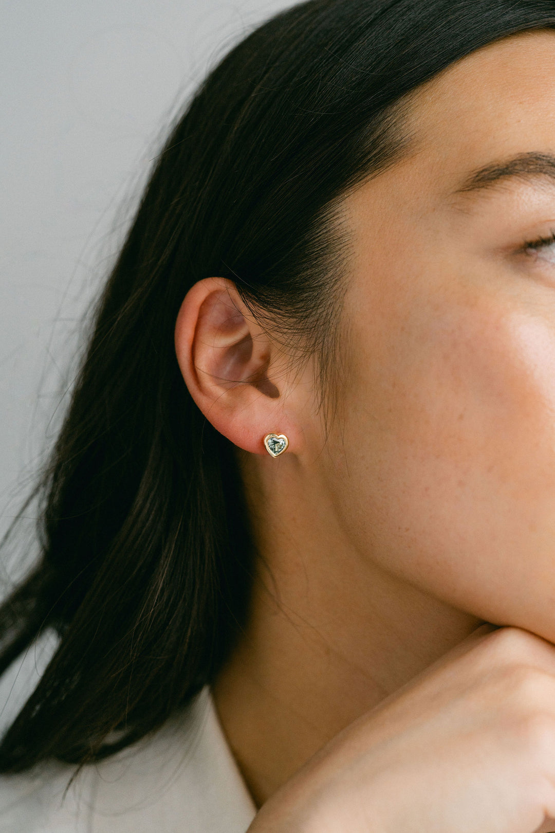 Heart Shape Blue-Green Sapphire Bezel Studs