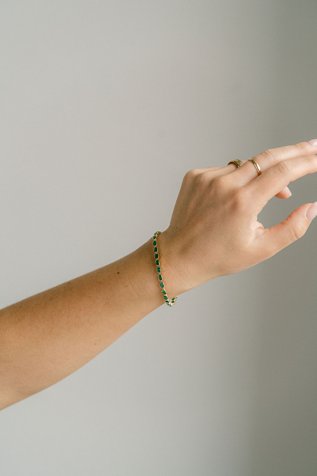 Oval Colombian Emerald Bezel Tennis Bracelet, 14k Yellow Gold