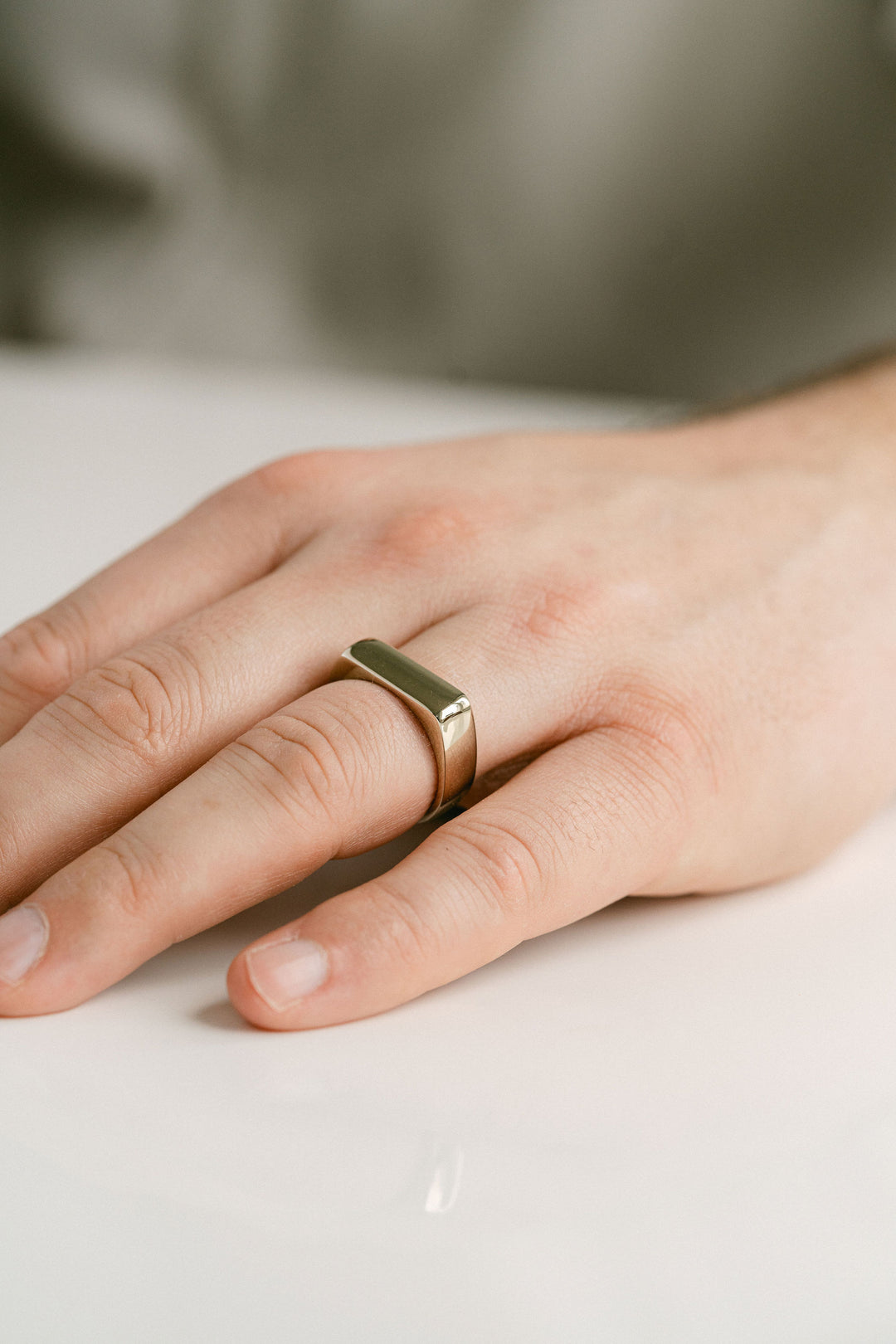 Polished Mens Signet Ring, 14k White Gold