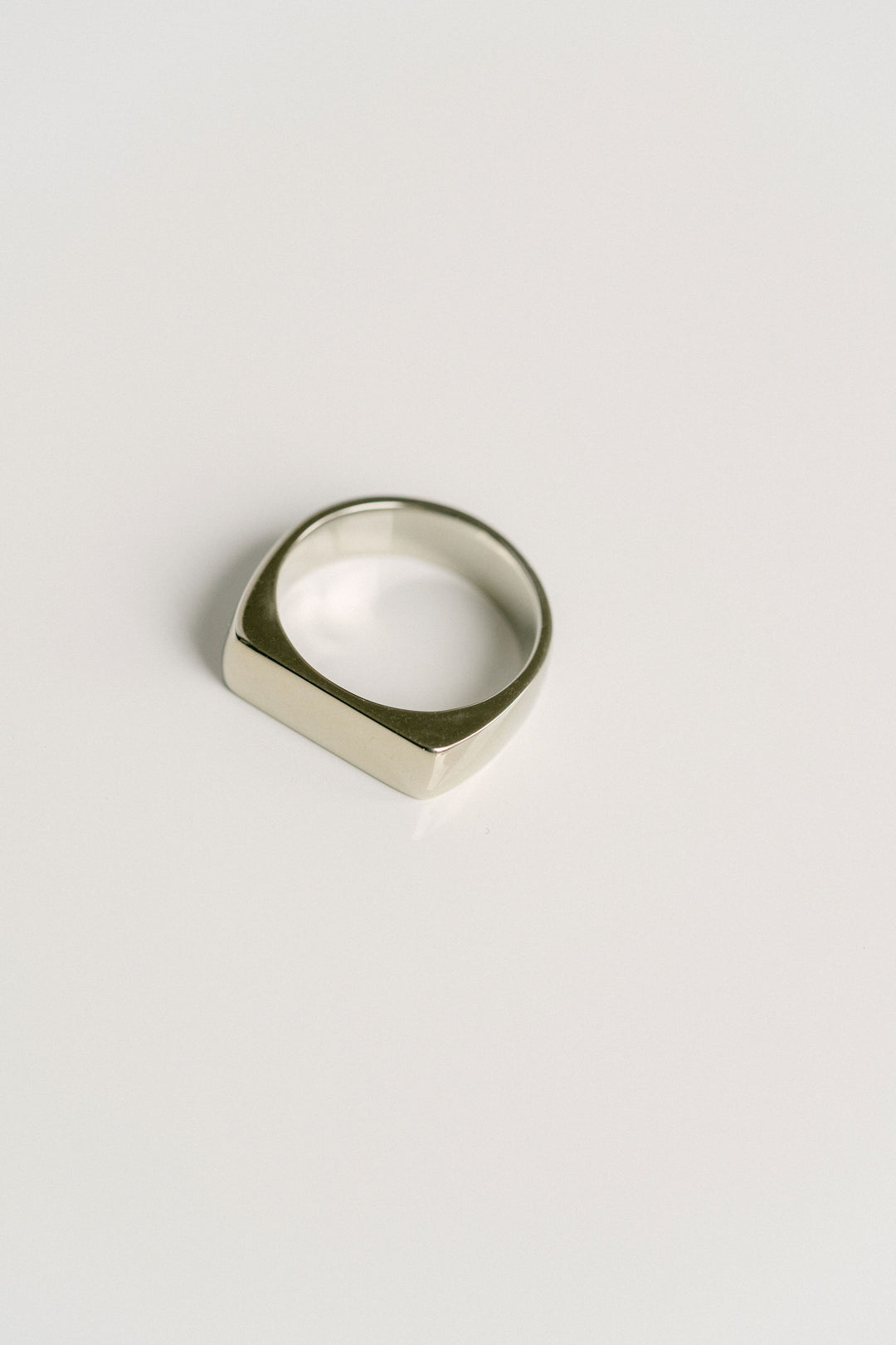 Polished Mens Signet Ring, 14k White Gold