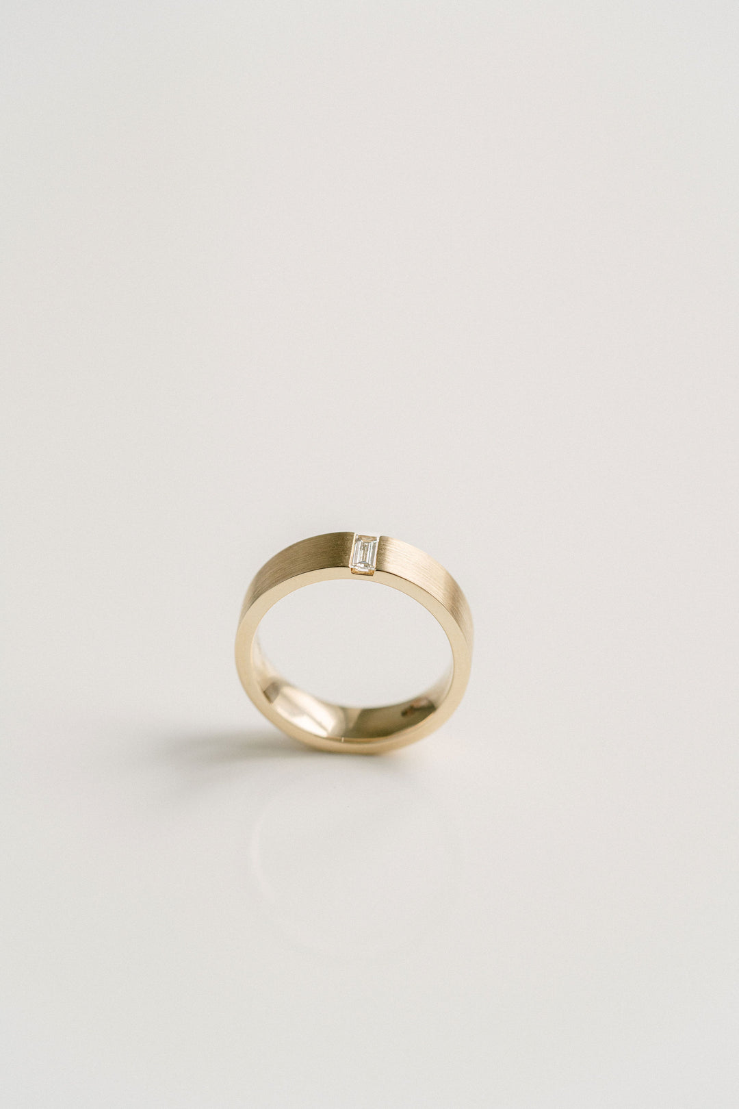 Flat Brushed Mens Band With Baguette Diamond 14k Yellow Gold - Cavalier Spring Bridal 2024