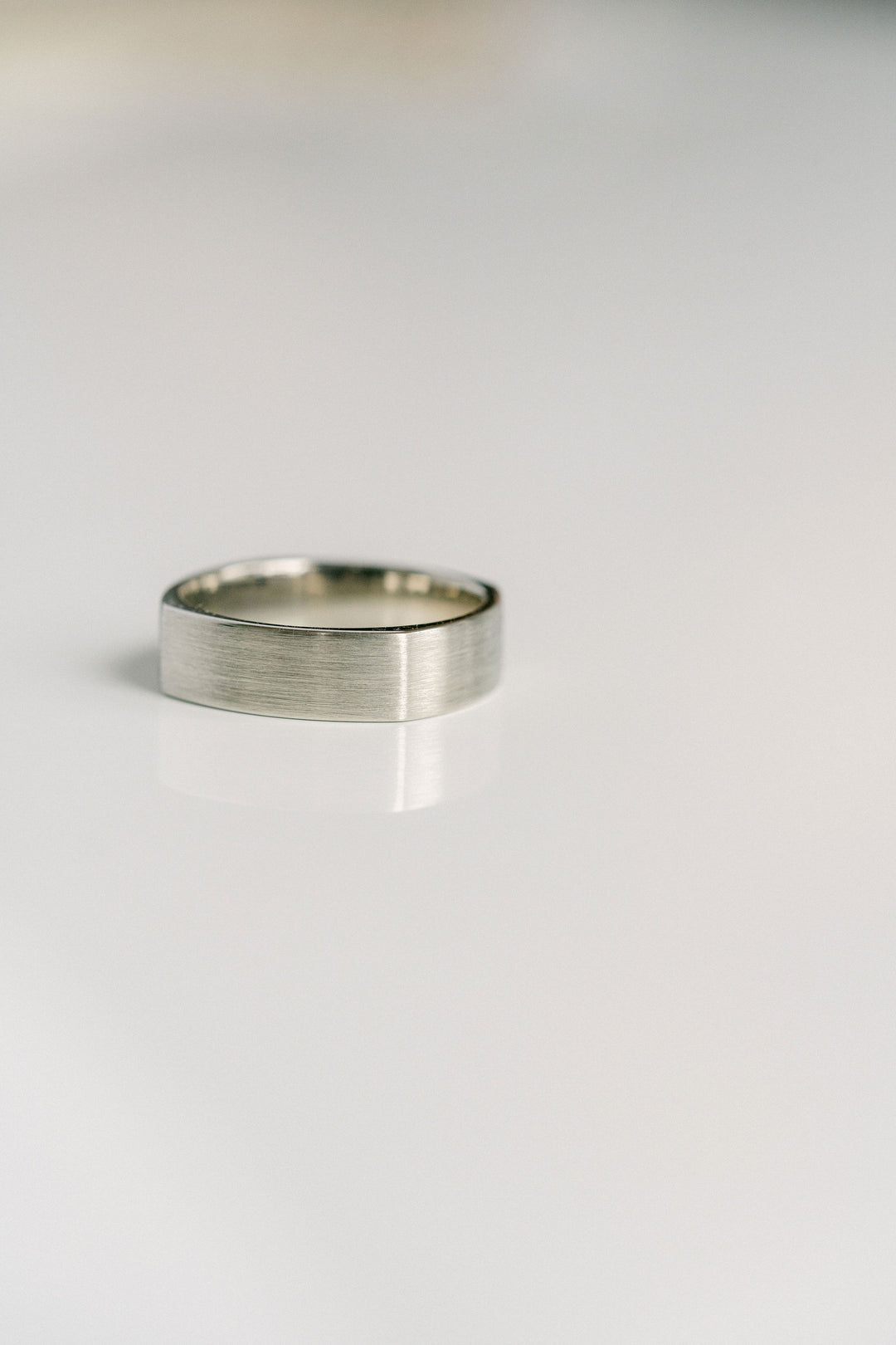 Brushed Soft Square Mens Band, 14k White Gold