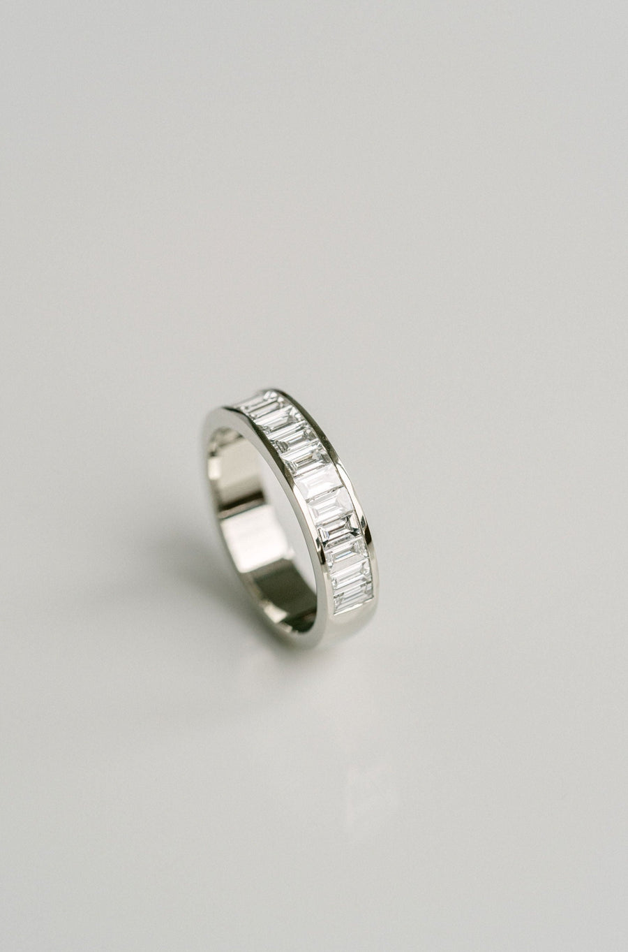 Baguette Diamond Channel Set Wedding Band, 14k White Gold