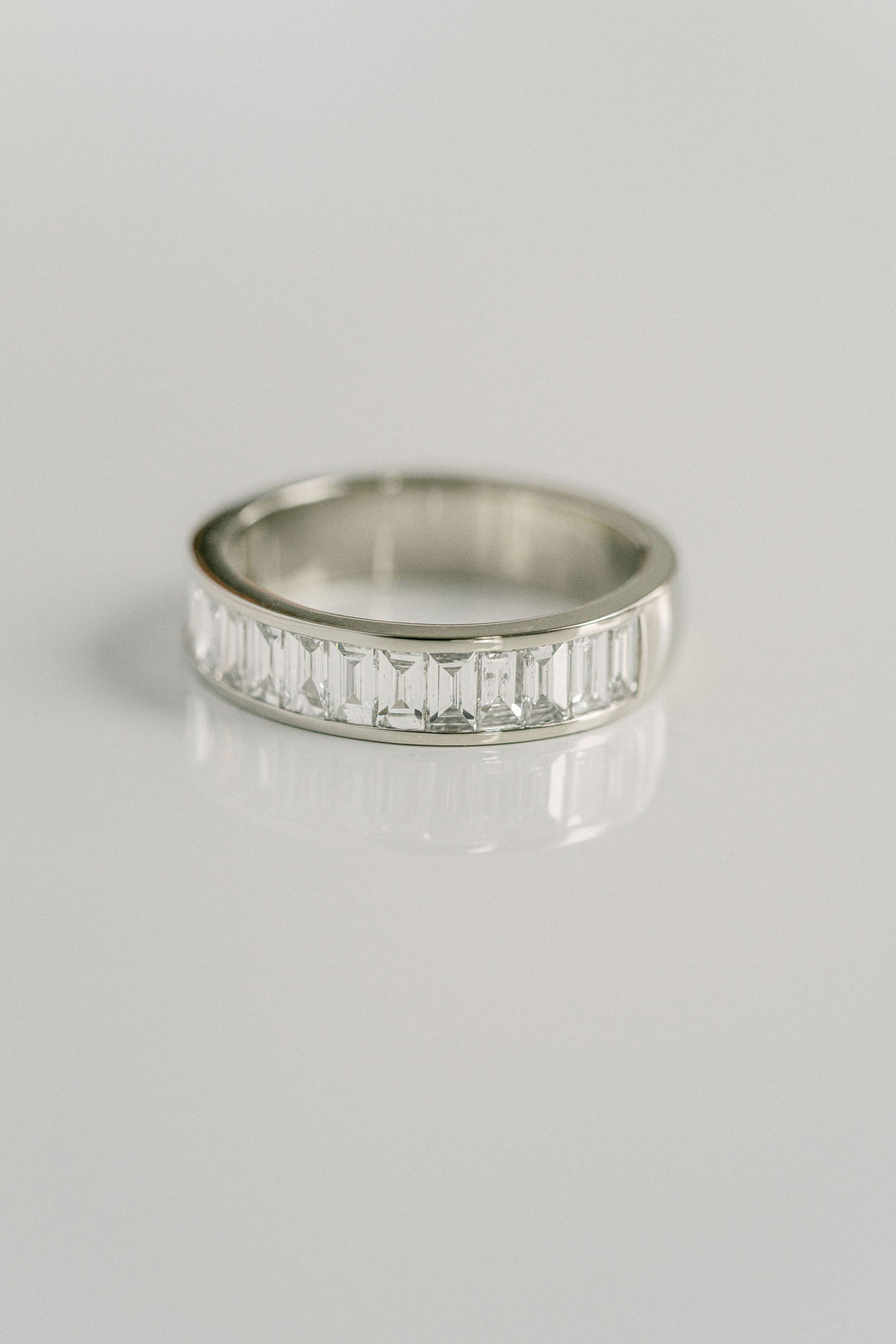 Baguette Diamond Channel Set Wedding Band, 14k White Gold