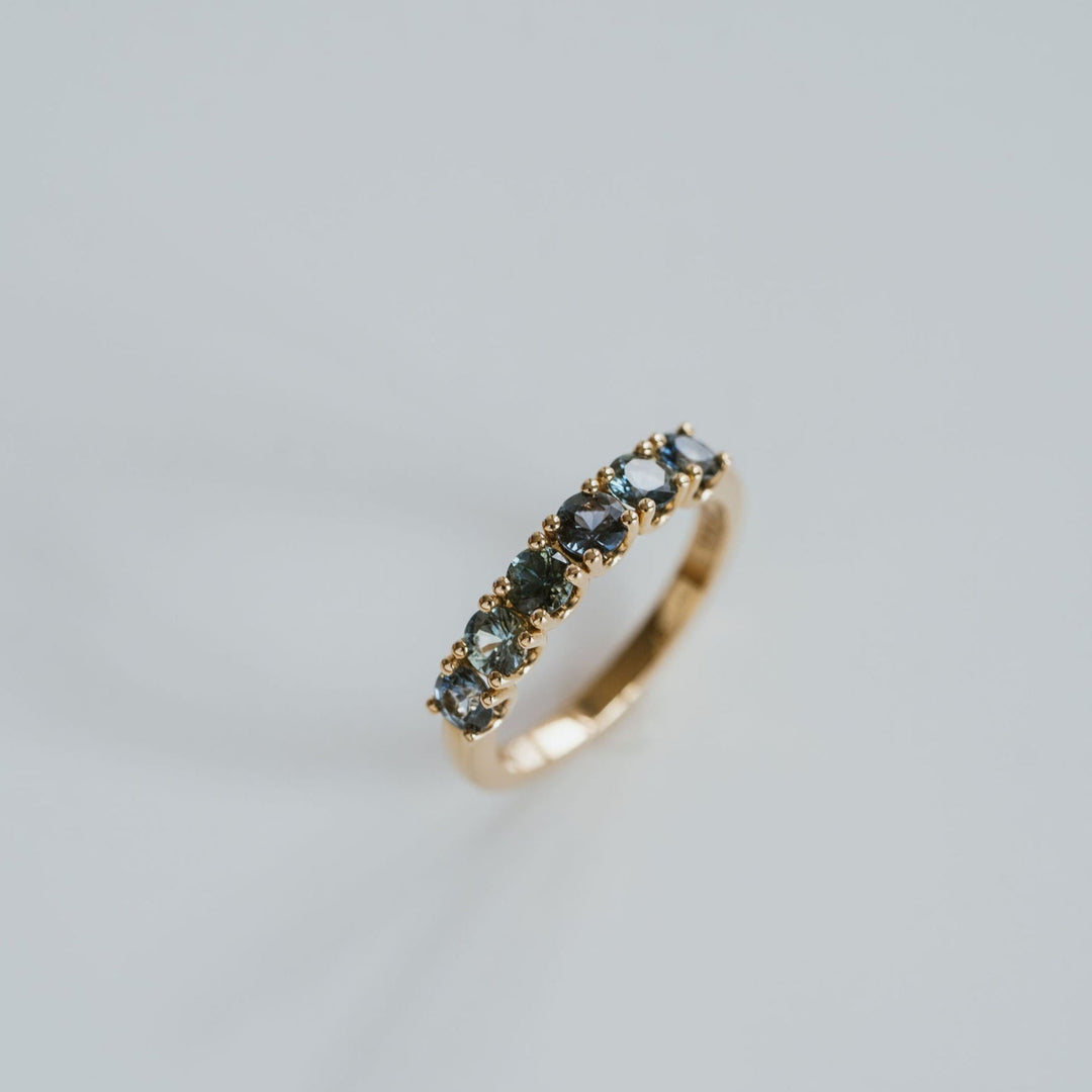 Round Blue-Green Sapphire Dahlia Band - 3.5mm