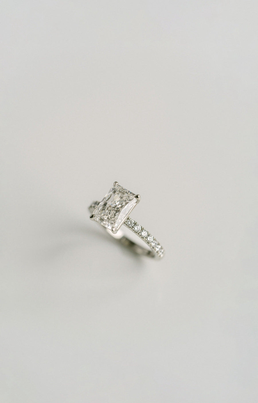 Radiant Cut Diamond Engagement Ring With Diamond Pavé Band, 14k White Gold