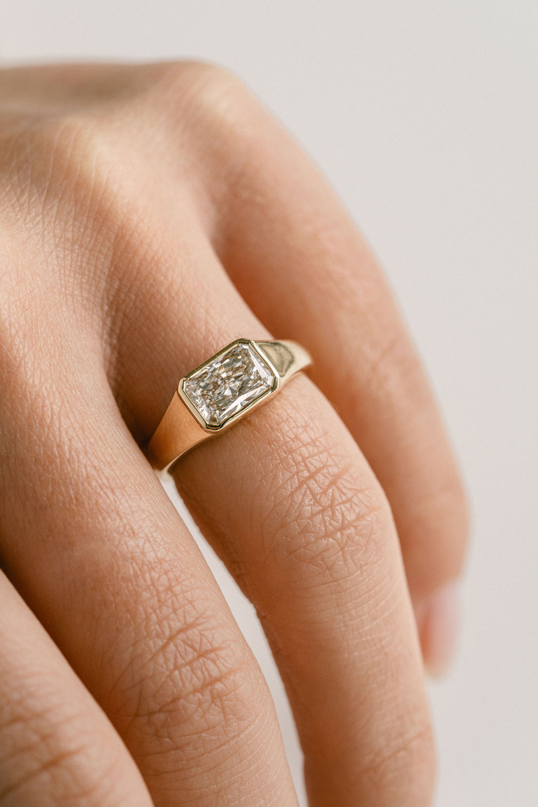 Radiant Cut East-West Signet Ring, 14k Yellow Gold