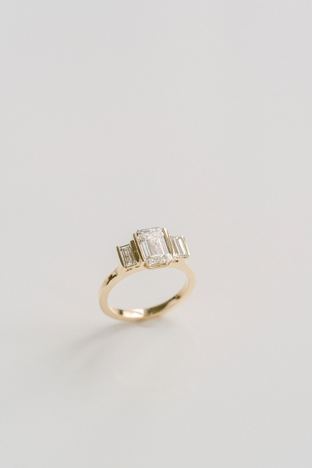 Emerald Cut Diamond Engagement Ring With Emerald Cut Accents Bar Set, 14k Yellow Gold