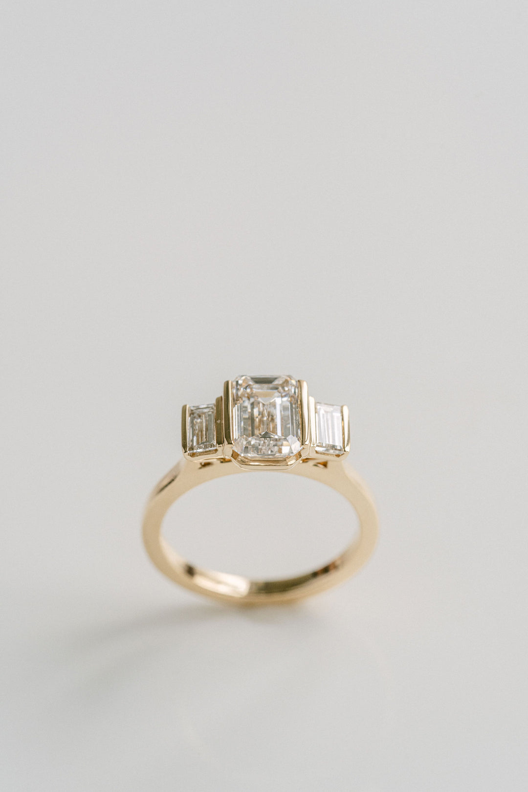 Emerald Cut Diamond Engagement Ring With Emerald Cut Accents Bar Set, 14k Yellow Gold