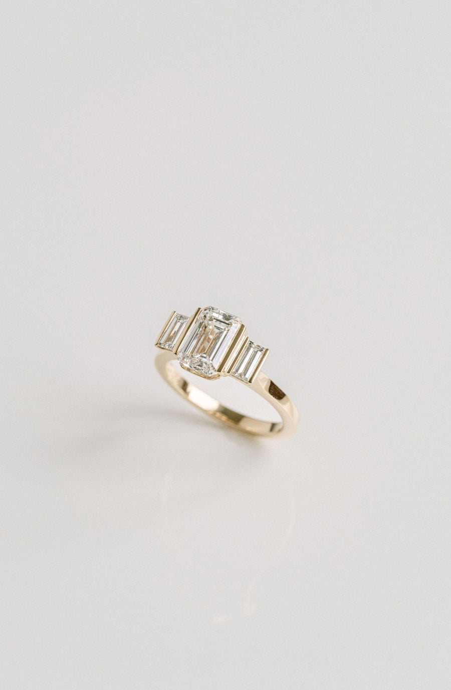 Emerald Cut Diamond Engagement Ring With Emerald Cut Accents Bar Set, 14k Yellow Gold