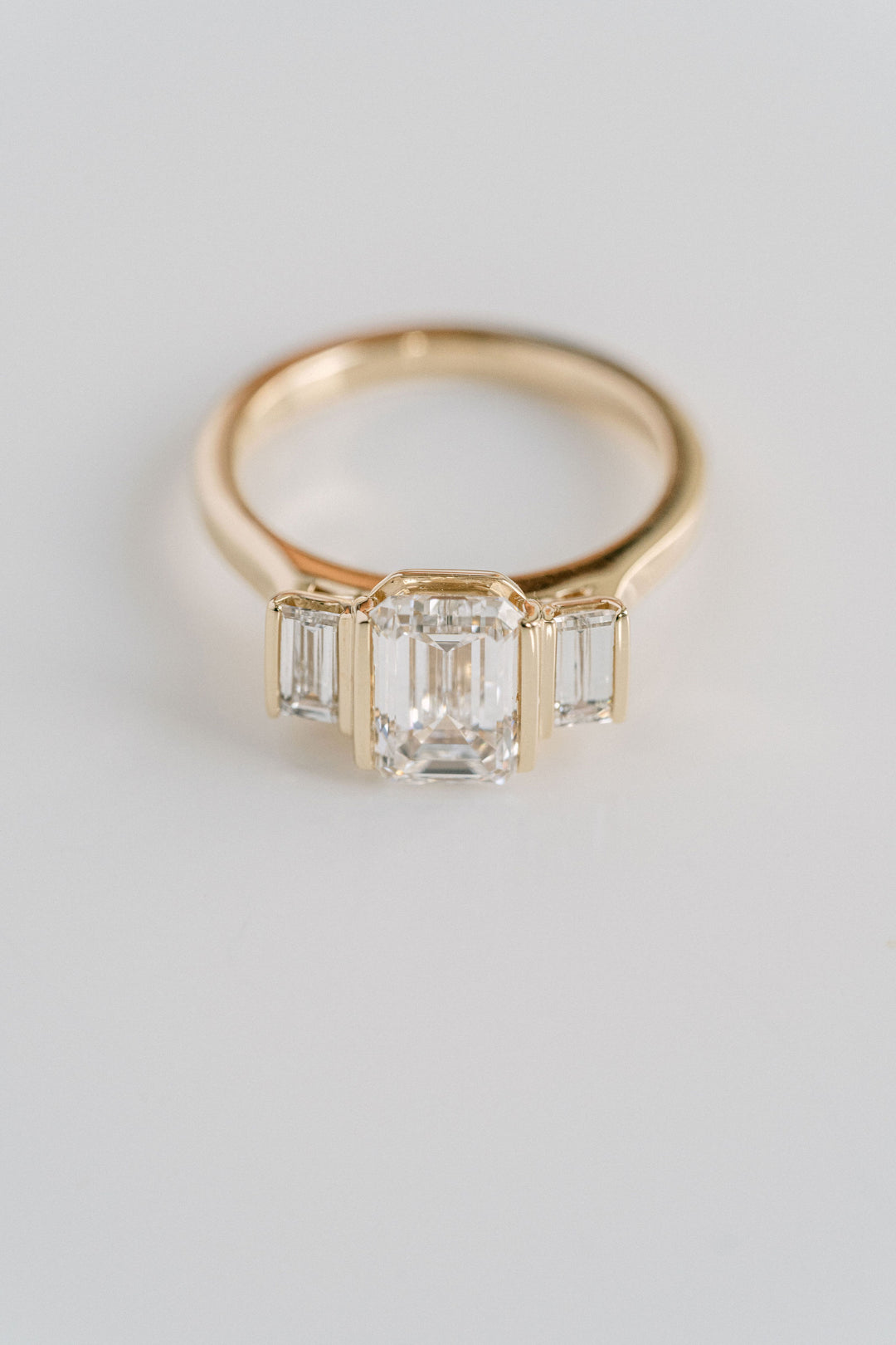 Emerald Cut Diamond Engagement Ring With Emerald Cut Accents Bar Set, 14k Yellow Gold