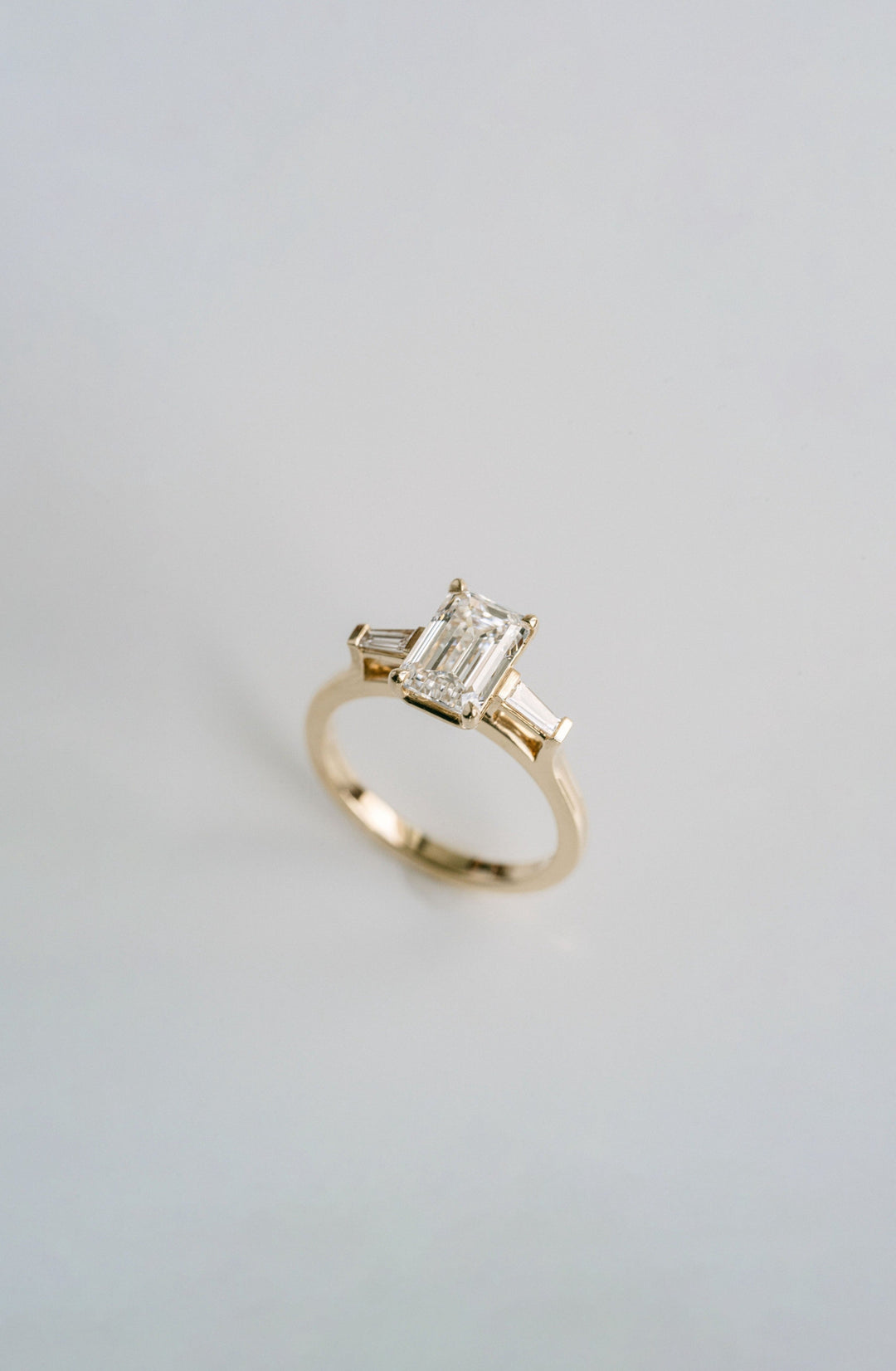 Emerald Cut Diamond Engagement Ring With Tapered Baguette Accents, 14k Yellow Gold