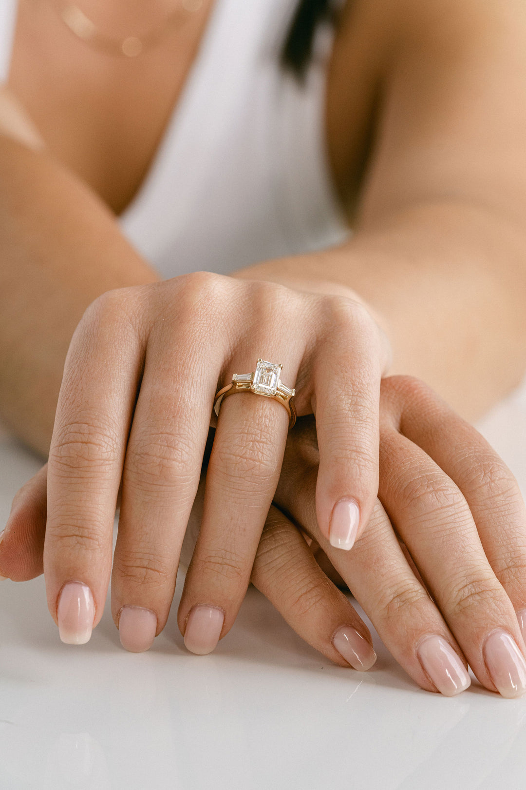 Emerald Cut Diamond Engagement Ring With Tapered Baguette Accents, 14k Yellow Gold