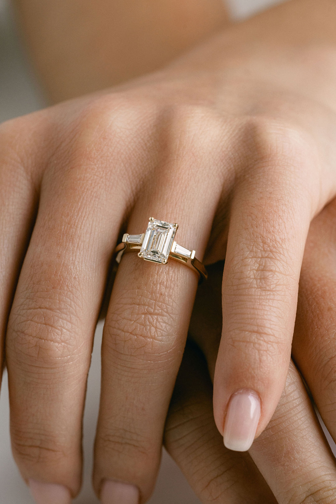 Emerald Cut Diamond Engagement Ring With Tapered Baguette Accents, 14k Yellow Gold