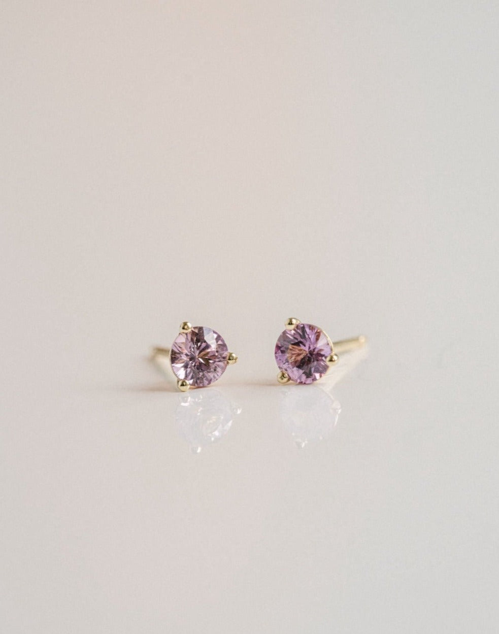 Round Pink Sri Lankan Sapphire Studs, 14k Yellow Gold