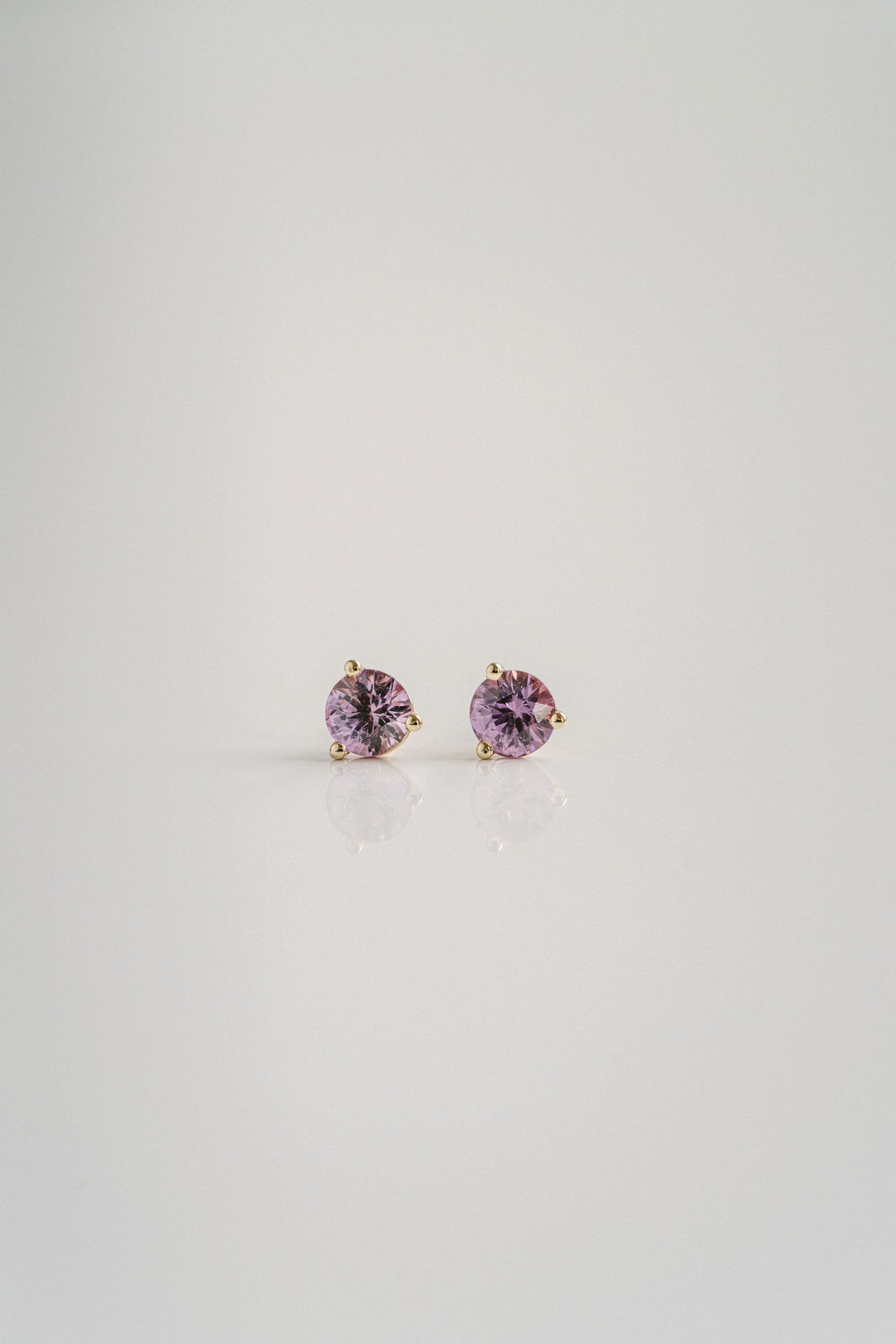 Round Pink Sri Lankan Sapphire Studs, 14k Yellow Gold