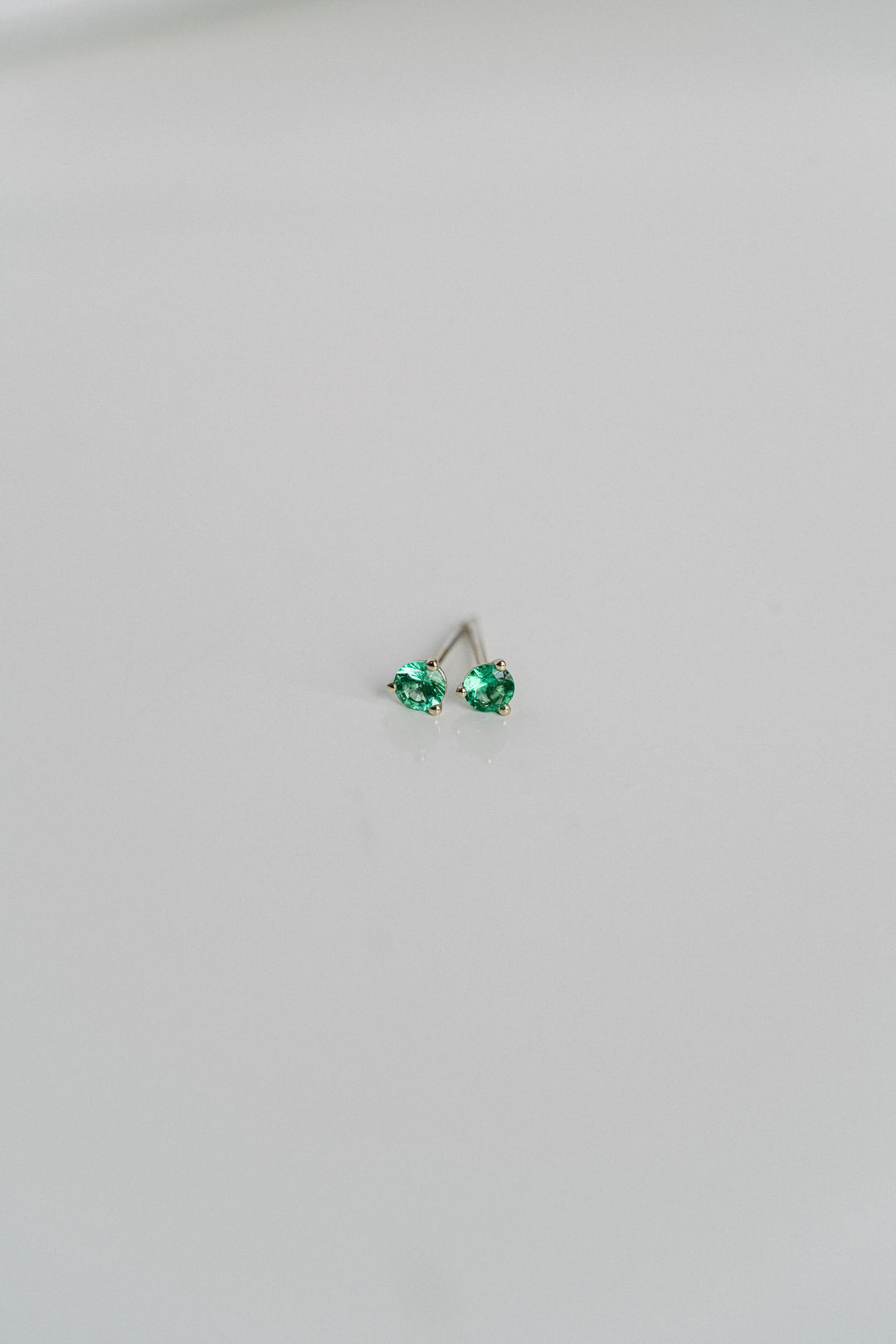 Round Colombian Emerald Studs, 14k White Gold
