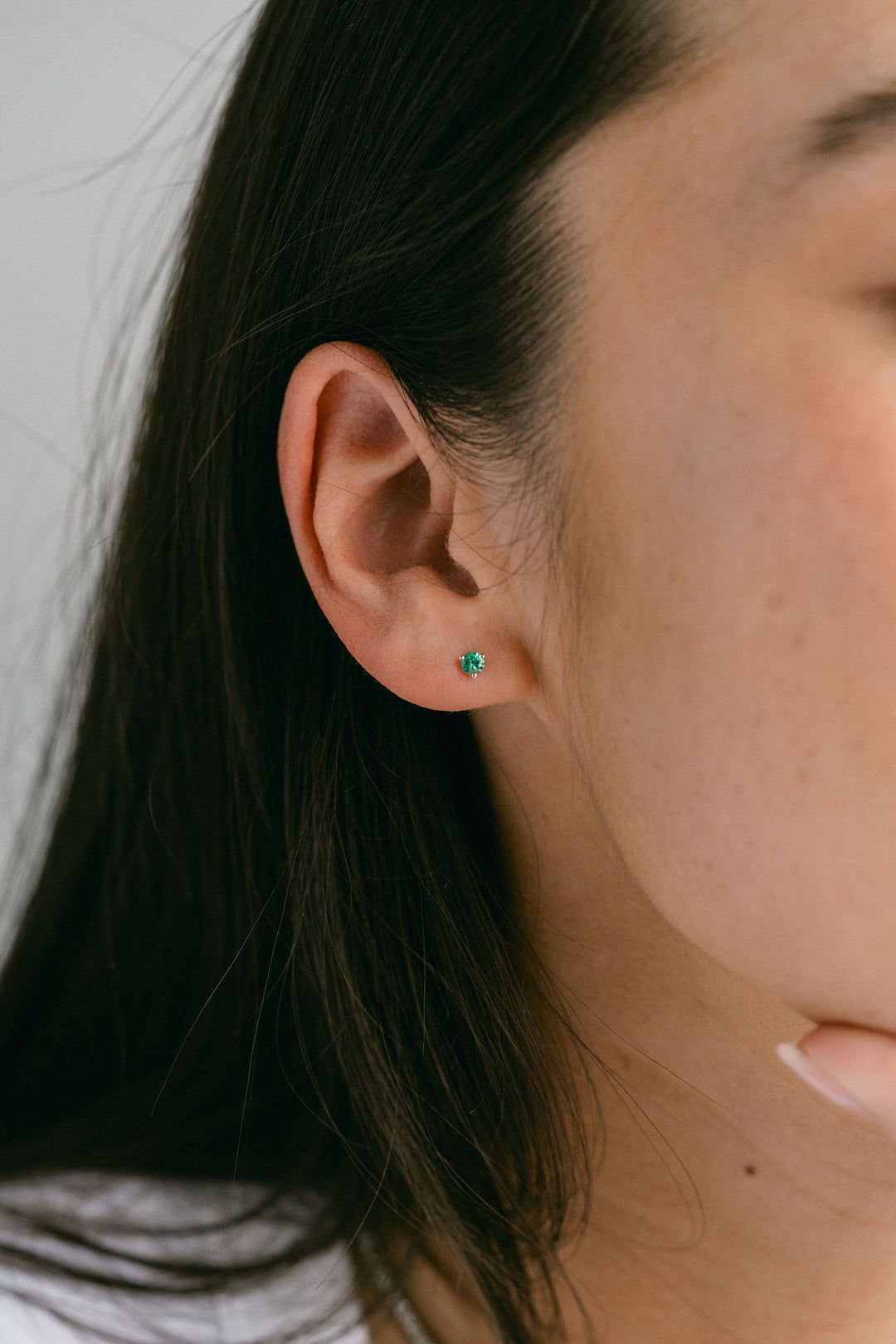Round Colombian Emerald Studs, 14k White Gold