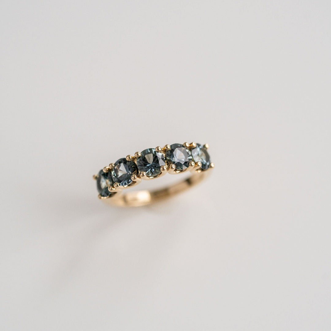 Round Blue-Green Sri Lankan Sapphire Gemstone Band, 14k Yellow Gold - 5mm