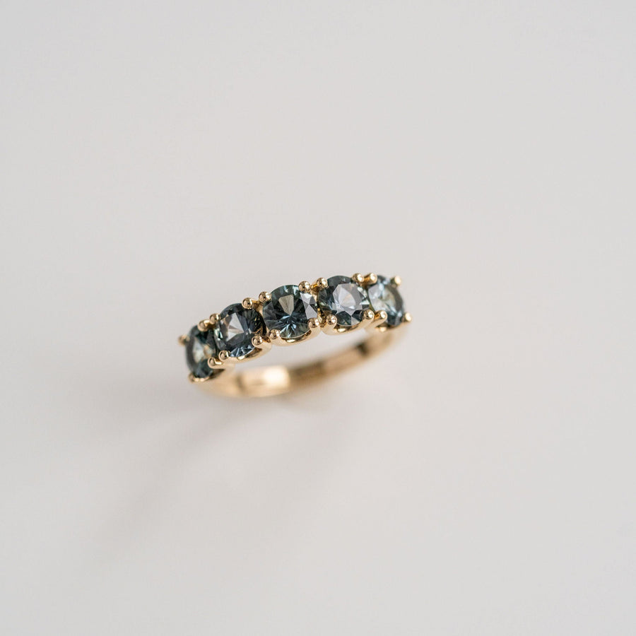 Round Blue-Green Sri Lankan Sapphire Gemstone Band, 14k Yellow Gold - 5mm