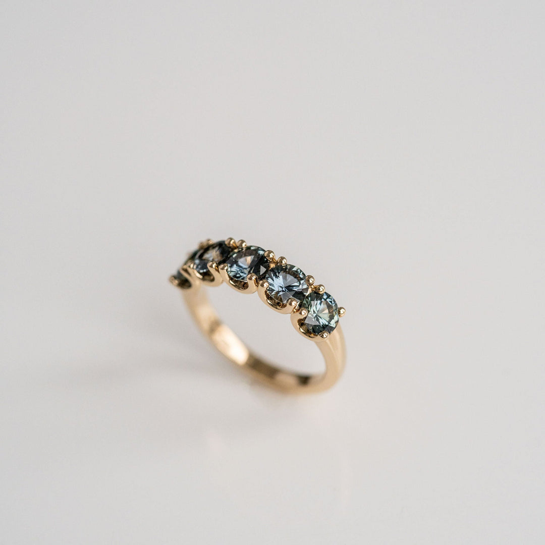 Round Blue-Green Sri Lankan Sapphire Gemstone Band, 14k Yellow Gold - 5mm
