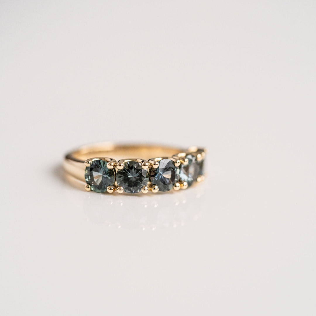 Round Blue-Green Sri Lankan Sapphire Gemstone Band, 14k Yellow Gold - 5mm