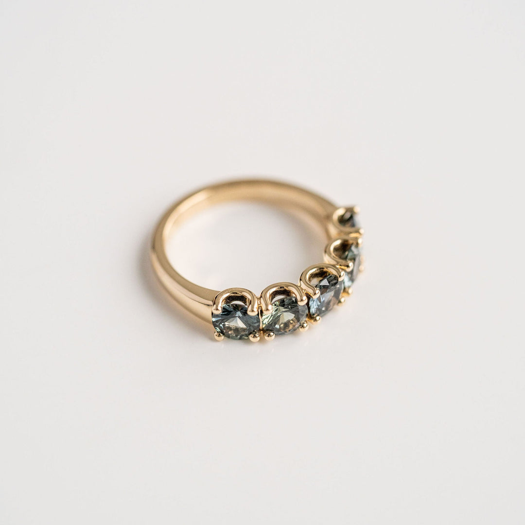 Round Blue-Green Sri Lankan Sapphire Gemstone Band, 14k Yellow Gold - 5mm